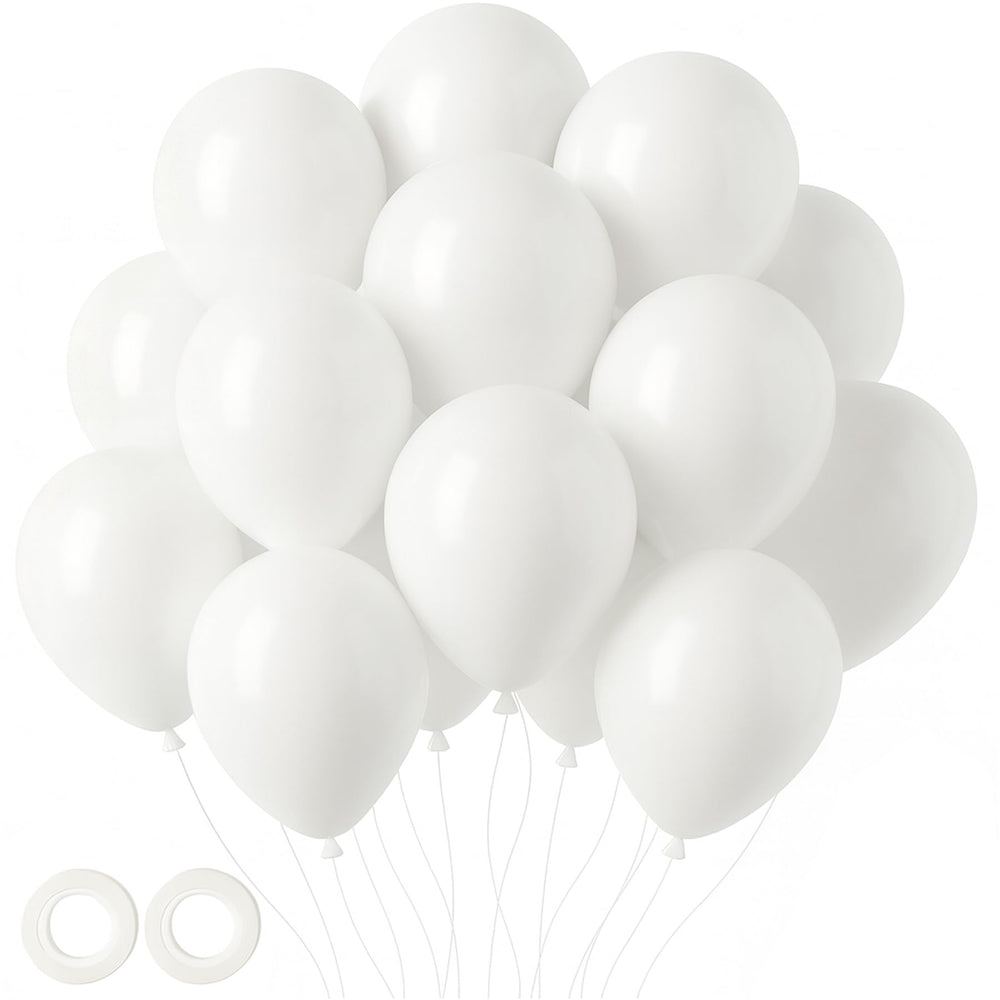 Voircoloria 105pcs white balloons 12inch for festive birthday decor.