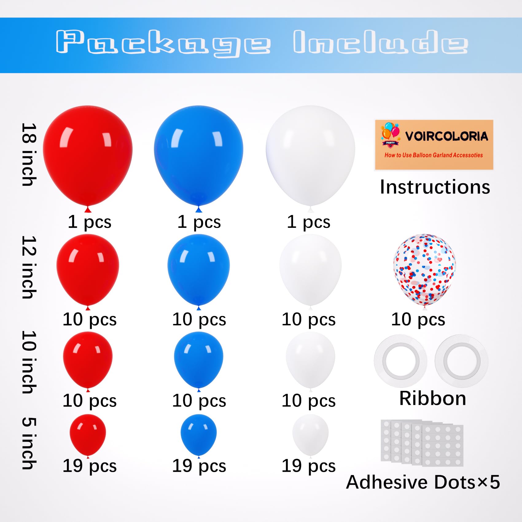 Voircoloria 12-inch red white blue balloons add layered color to celebrations