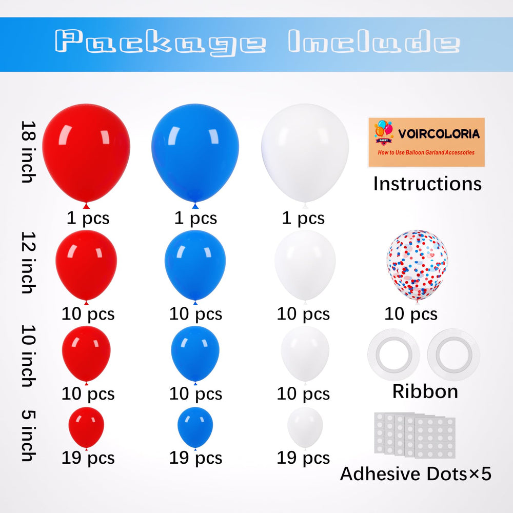 Voircoloria 12-inch red white blue balloons add layered color to celebrations