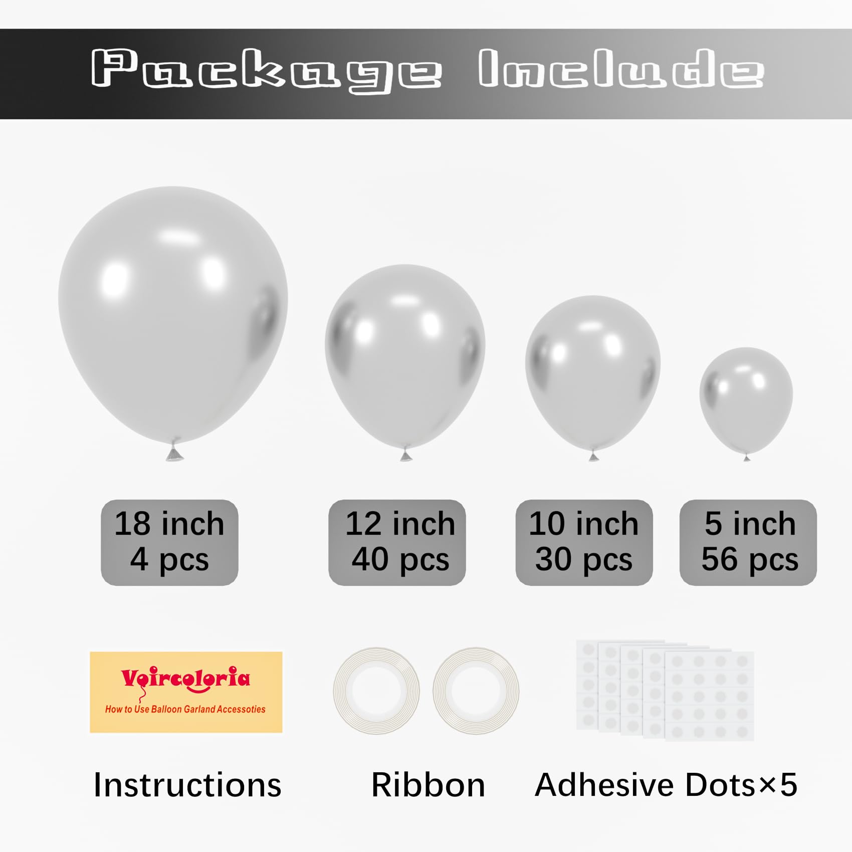 Voircoloria 12-inch chrome silver balloons add depth to a garland