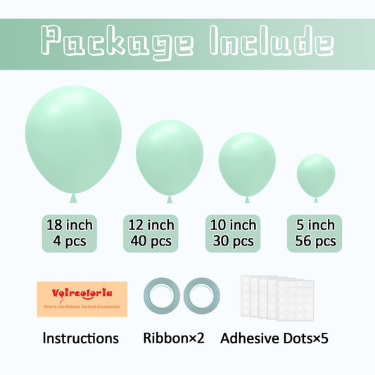 Voircoloria mint green balloons 12-inch set ideal for table decor