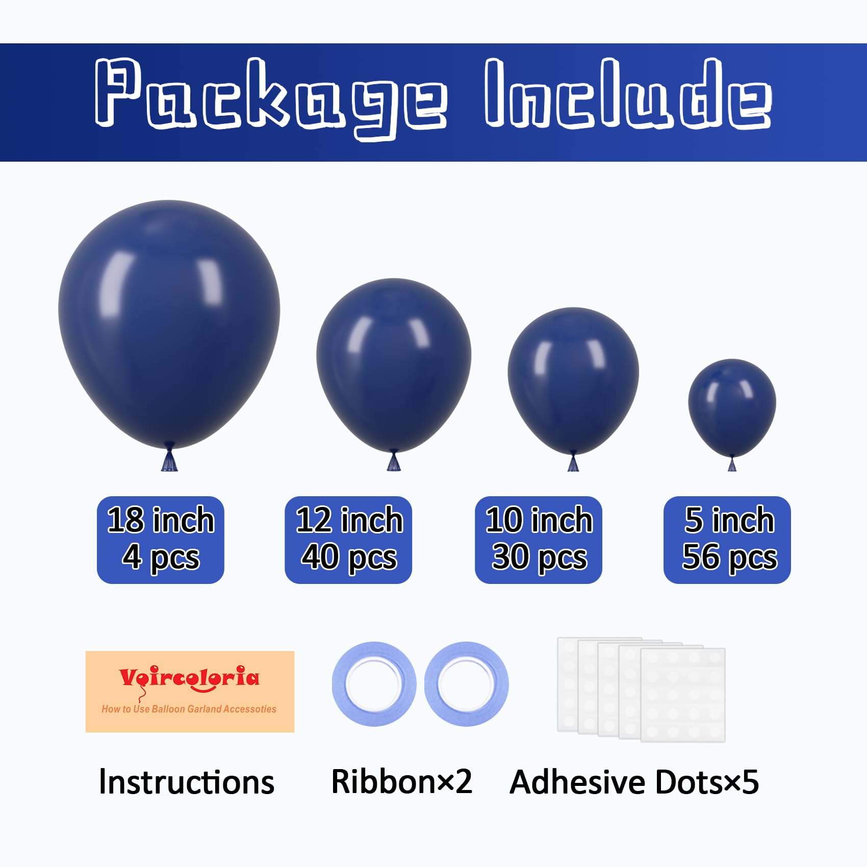 Voircoloria navy blue 10-inch balloons create mid-sized impact for stylish celebrations.