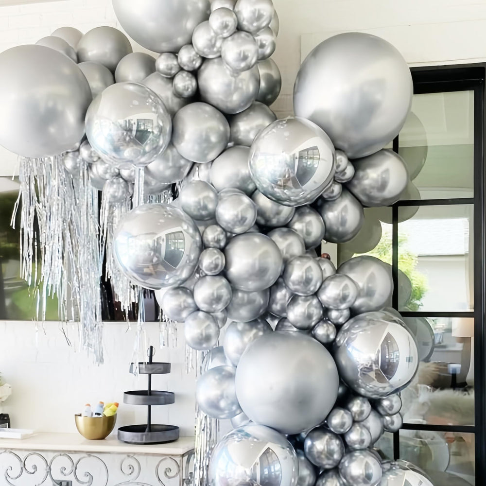 Voircoloria setup ideas showing a chrome silver arch for celebrations
