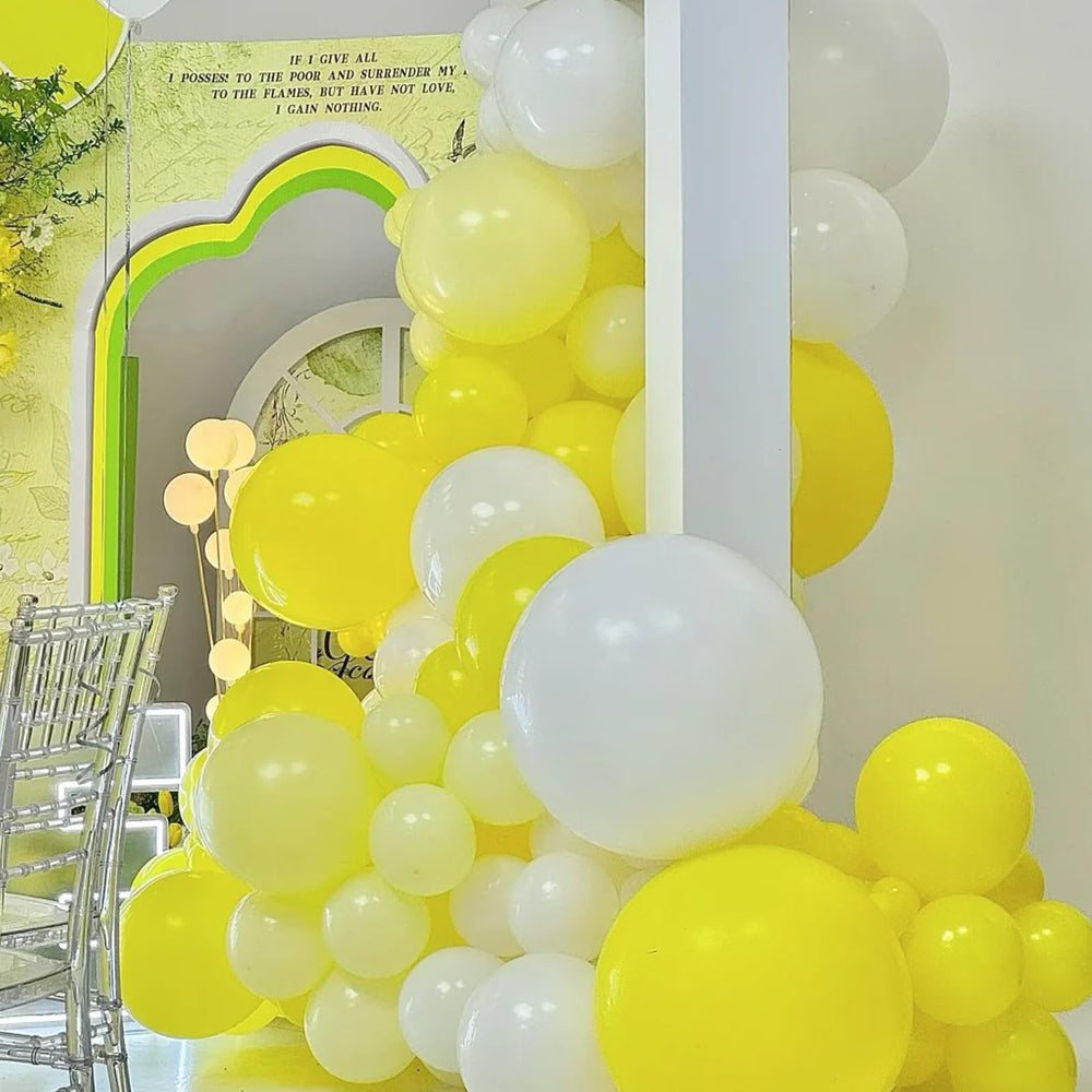 Voircoloria pastel yellow 18-inch balloons create bold focal points in events