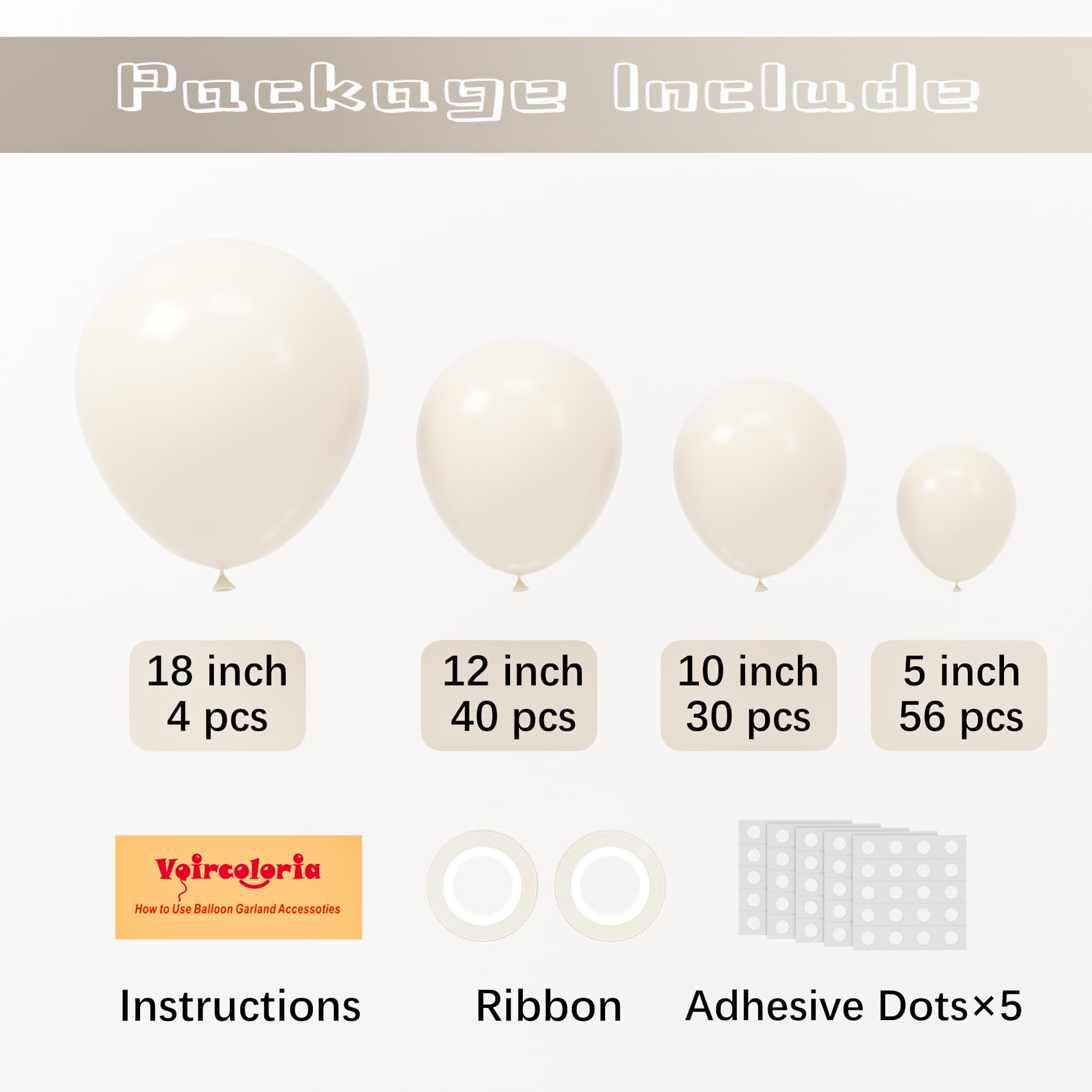 Voircoloria sand white balloons 12 inch ideal for layered decor.