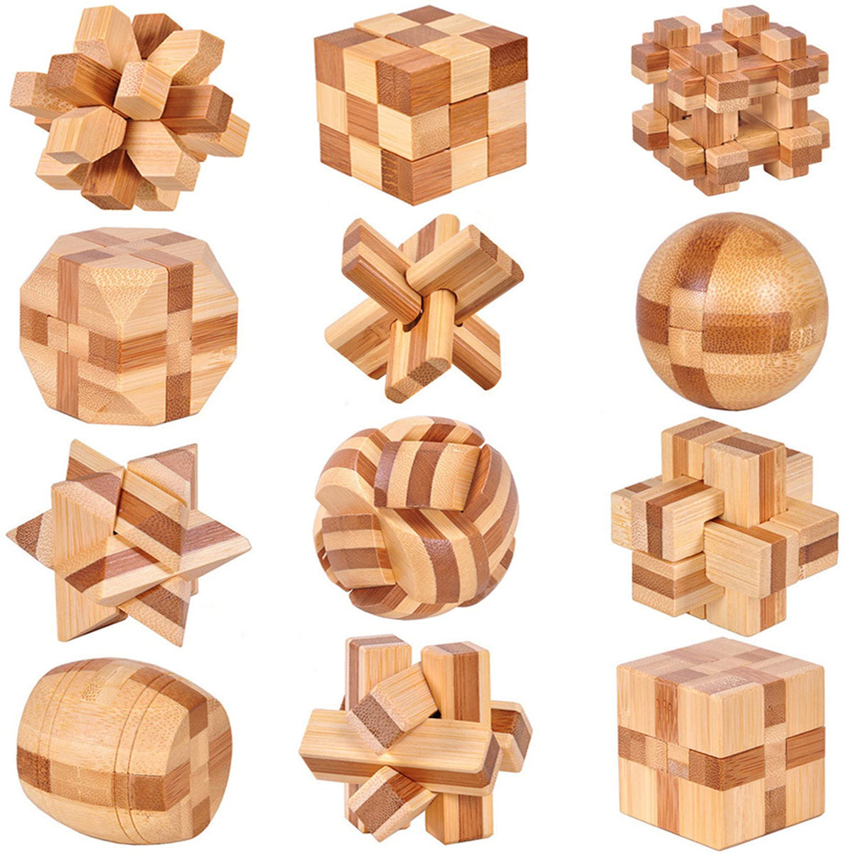 VolksRose wooden brain teaser puzzles assembly—portable mind challenge for travel.