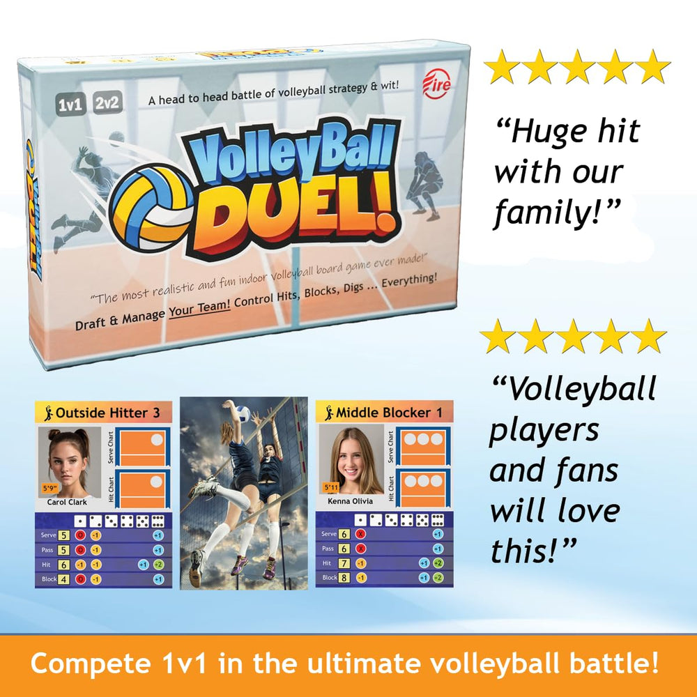 Volleyball Duel! dice and score markers keep scorekeeping intuitive during rounds.