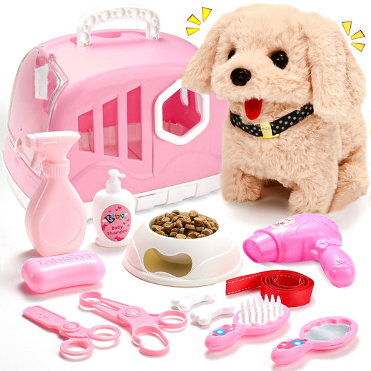 Volmop plush puppy toy with accessories for imaginative care play.