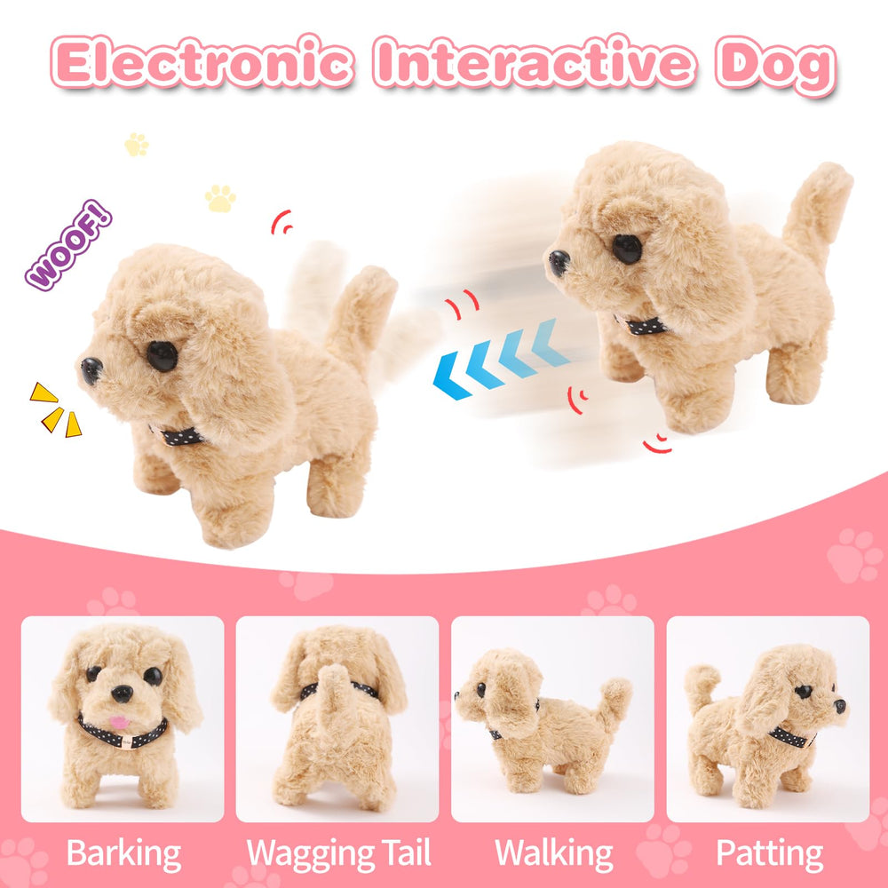 Volmop walking dog toy demonstrates interactive movement and pretend training.