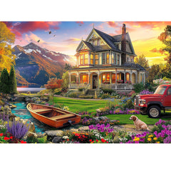 VOLUVOLU autumn landscape puzzle with villa and dogs for calming downtime at home