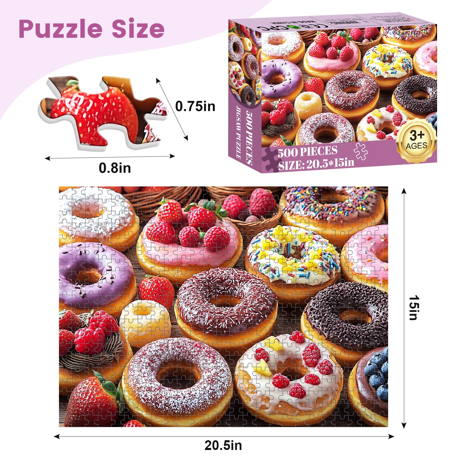 VOLUVOLU donut puzzle with sprinkles and berries for a lively, sensory activity.