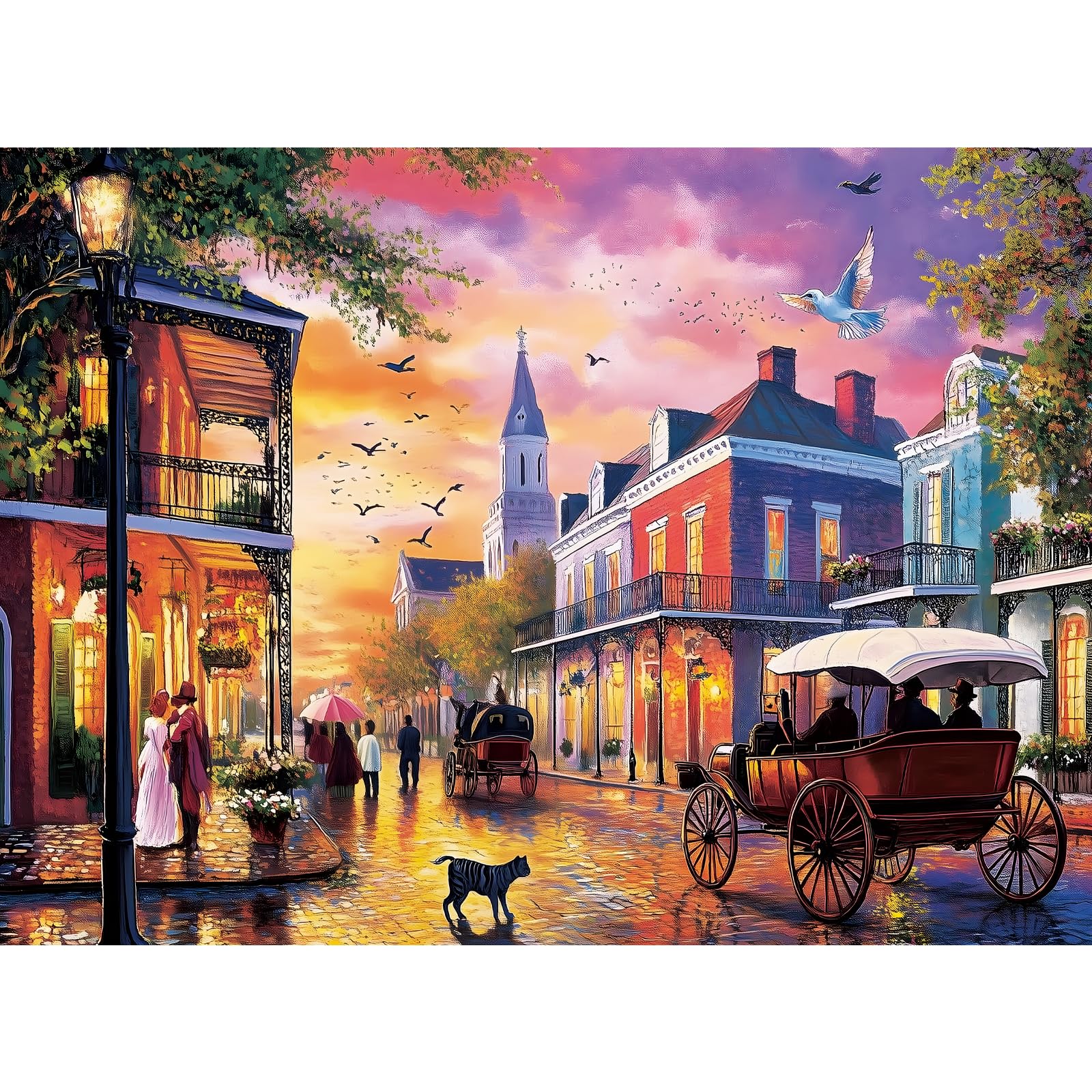 Voluvolu evening street puzzle featuring a carriage scene, perfect for relaxed family evenings.