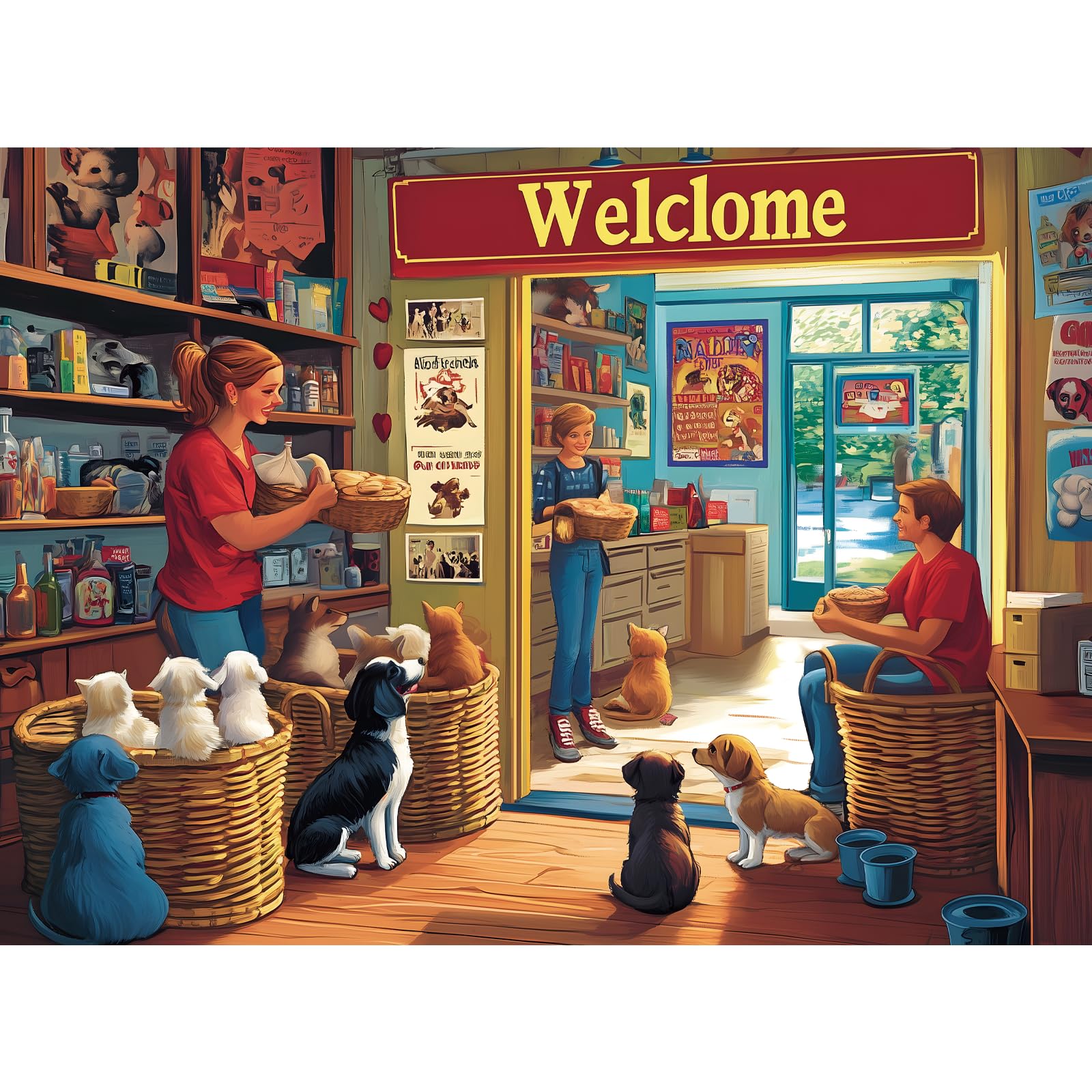 VOLUVOLU indoor pet shop puzzle scene for adults, cozy lighting