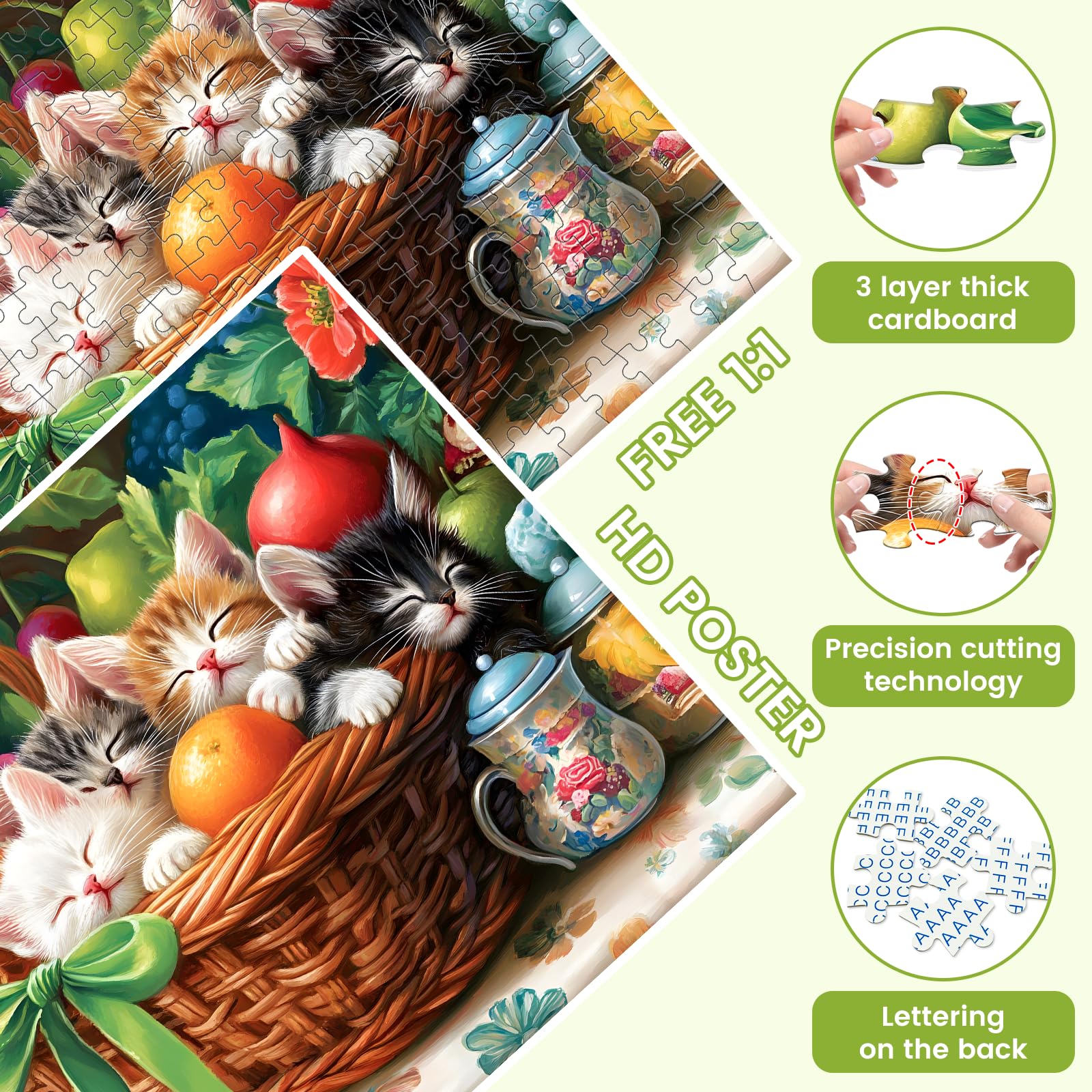 VOLUVOLU eco-friendly puzzle pieces—green materials for sustainable puzzling.
