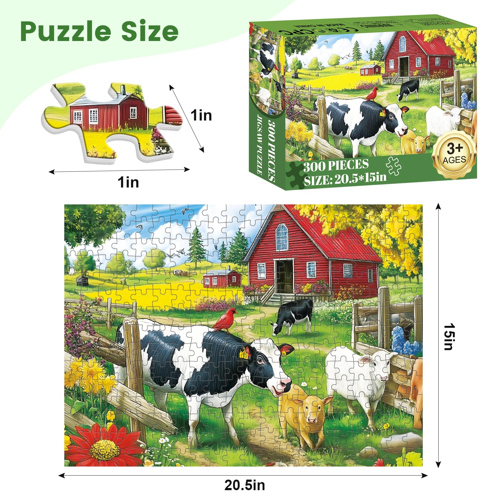 VOLUVOLU 300-piece pasture scene with vibrant flowers and blue sky for calm, screen-free play.