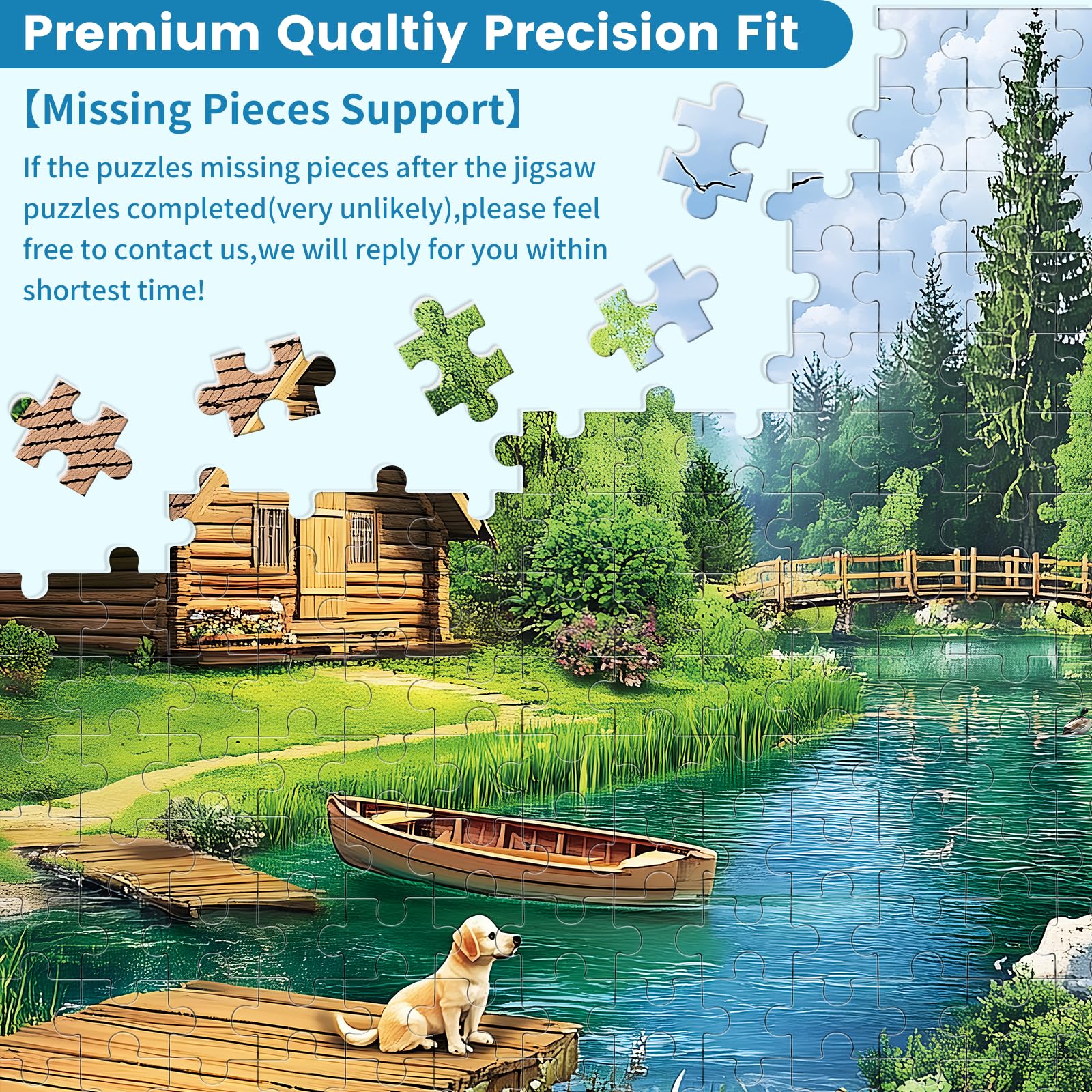VOLUVOLU wooden house and dog scene puzzle, ideal for animal lovers and home decor.