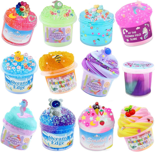Vomkela Crunchy Slime Set packaging showcases a 12-piece kit for kids.