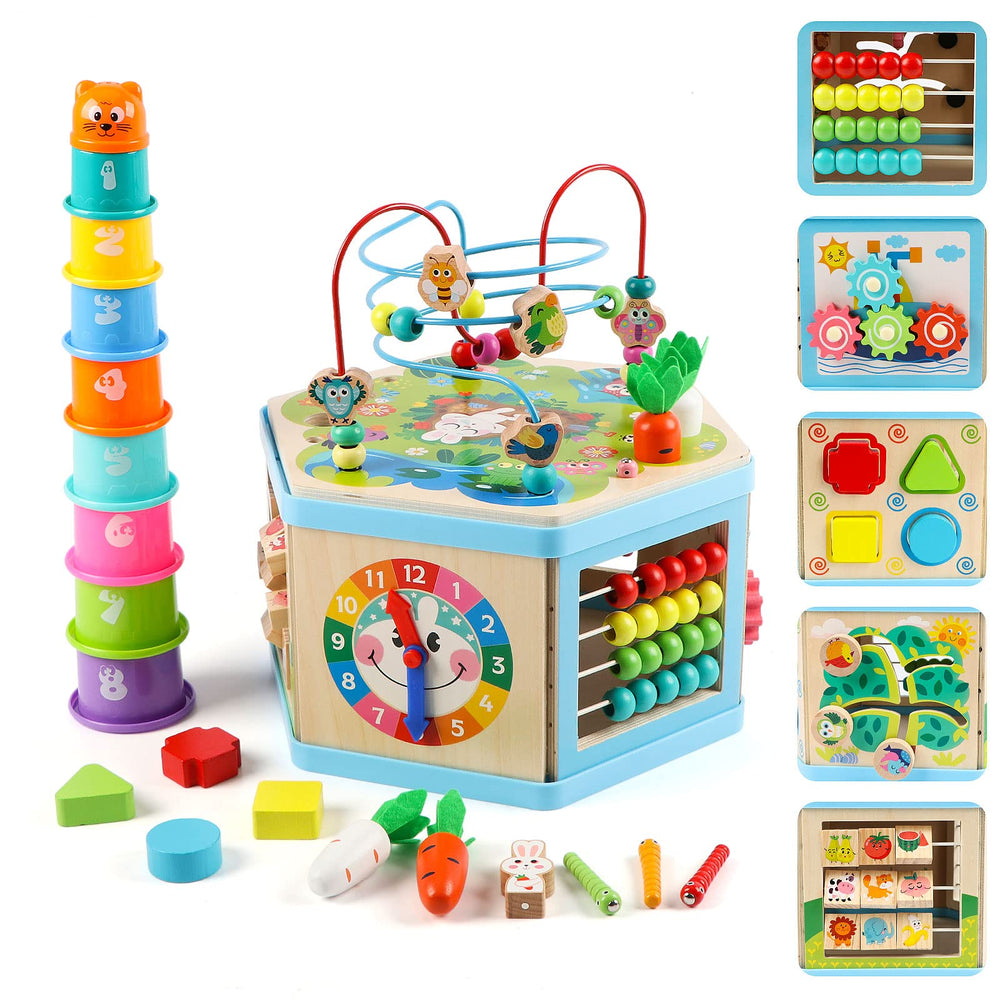 Vomocent wooden activity cube bead maze enhances hand-eye coordination for toddlers