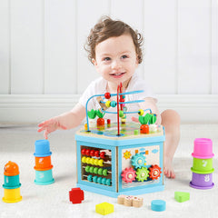 Vomocent wooden activity cube uses BPA-free, child-safe finishes for peace of mind