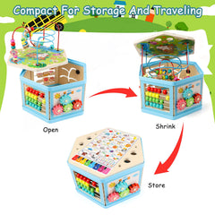 Vomocent wooden activity cube six-sided play surfaces encourage diverse learning