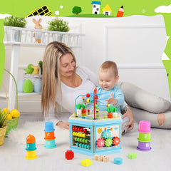 Vomocent wooden activity cube sliding animals promotes fine motor skills