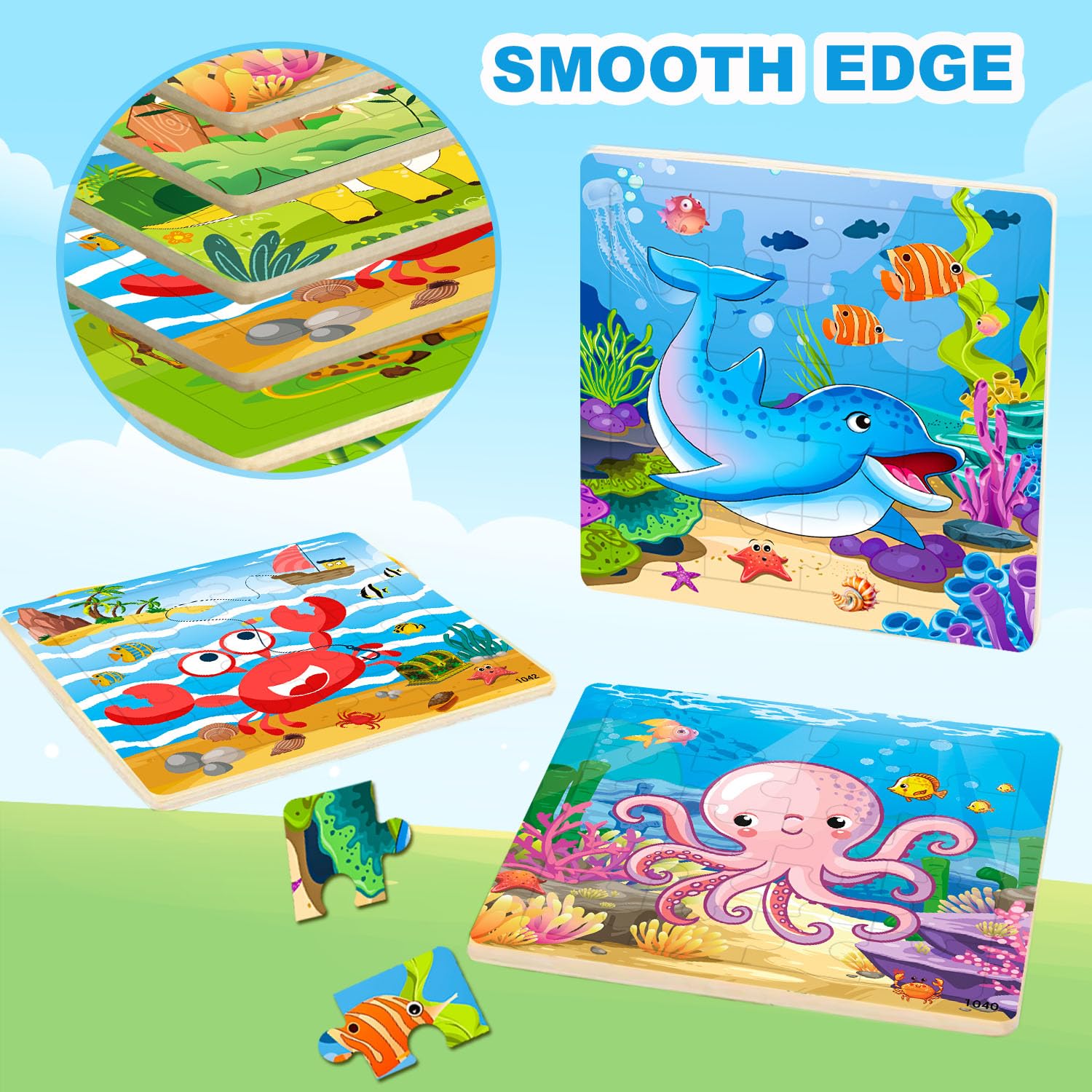 VOMYOZB crab wooden puzzle with ocean theme aids hand-eye coordination