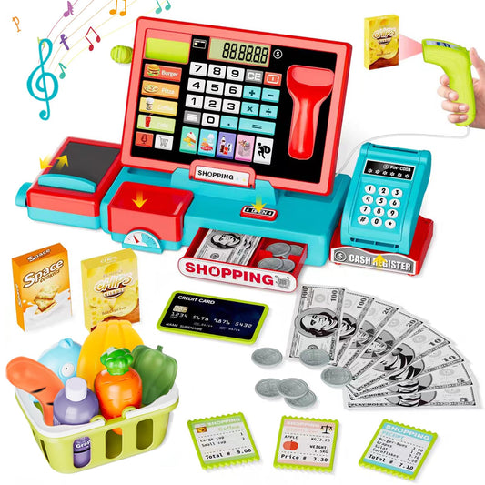 VOPOGLNE cash register with real calculator for beginner math practice and pretend shopping.