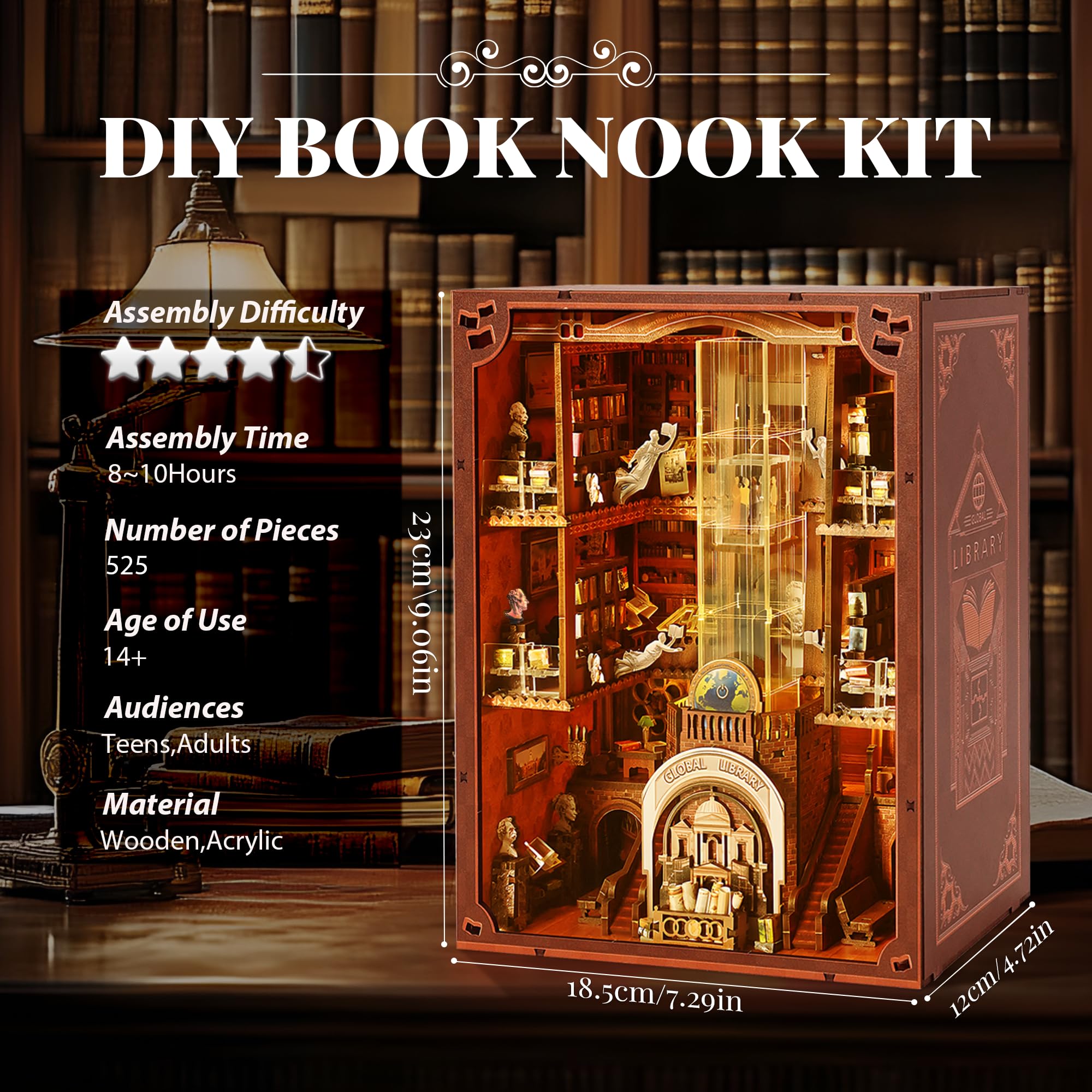VORATHIS Book Nook Kit—sightseeing elevator detail adds charm to desks or shelves.