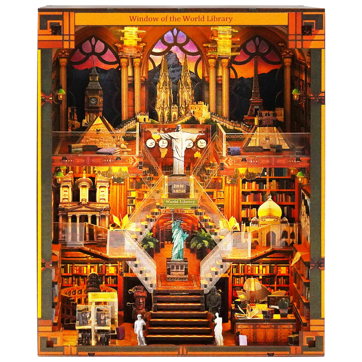 Vorathis World Library Book Nook cover features iconic landmarks for collectible shelf decor.