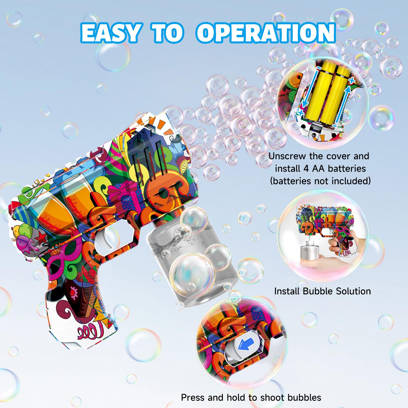 VORBLIX graffiti-design bubble gun adds a unique look for kids.