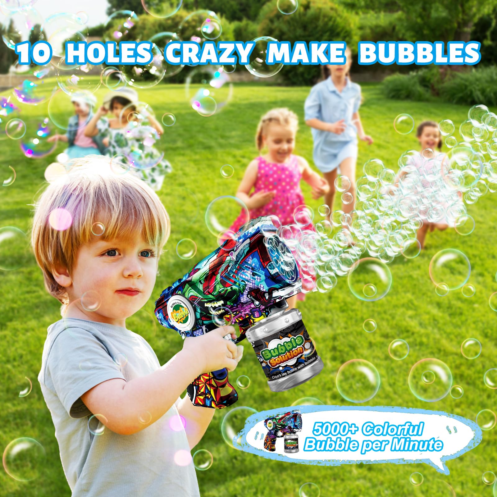 VORBLIX bubble gun showing the 10-hole nozzle for big bubble bursts