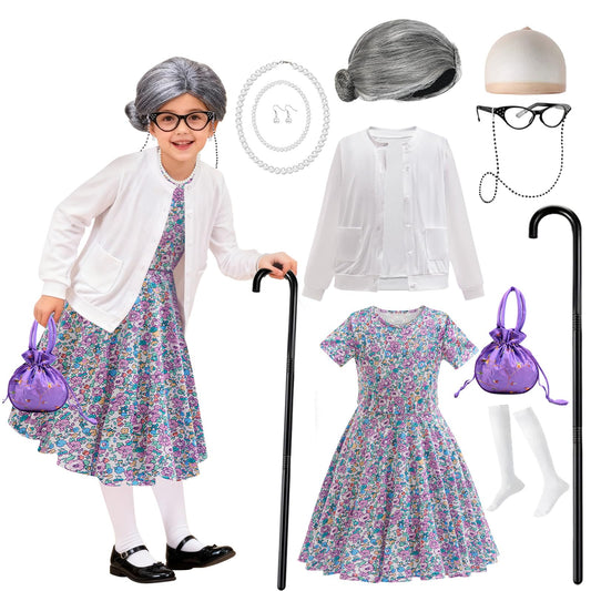 VORLITS 100 Days Old Lady costume dress for girls, ideal for school events and play.