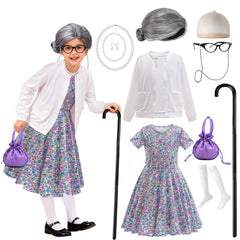 VORLITS old lady costume floral dress, breathable and comfortable for daily play