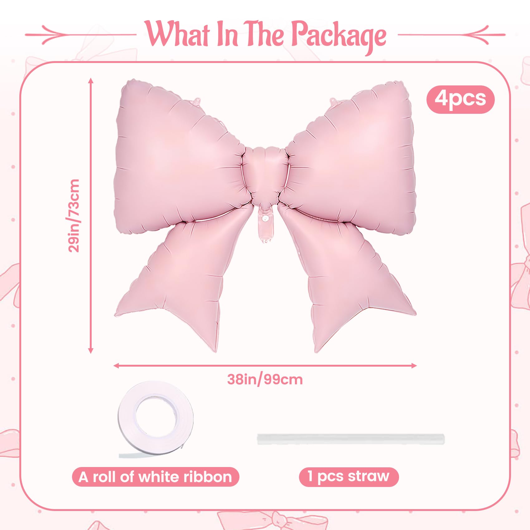 Vorplick pink bow balloon 38in close up with glossy surface