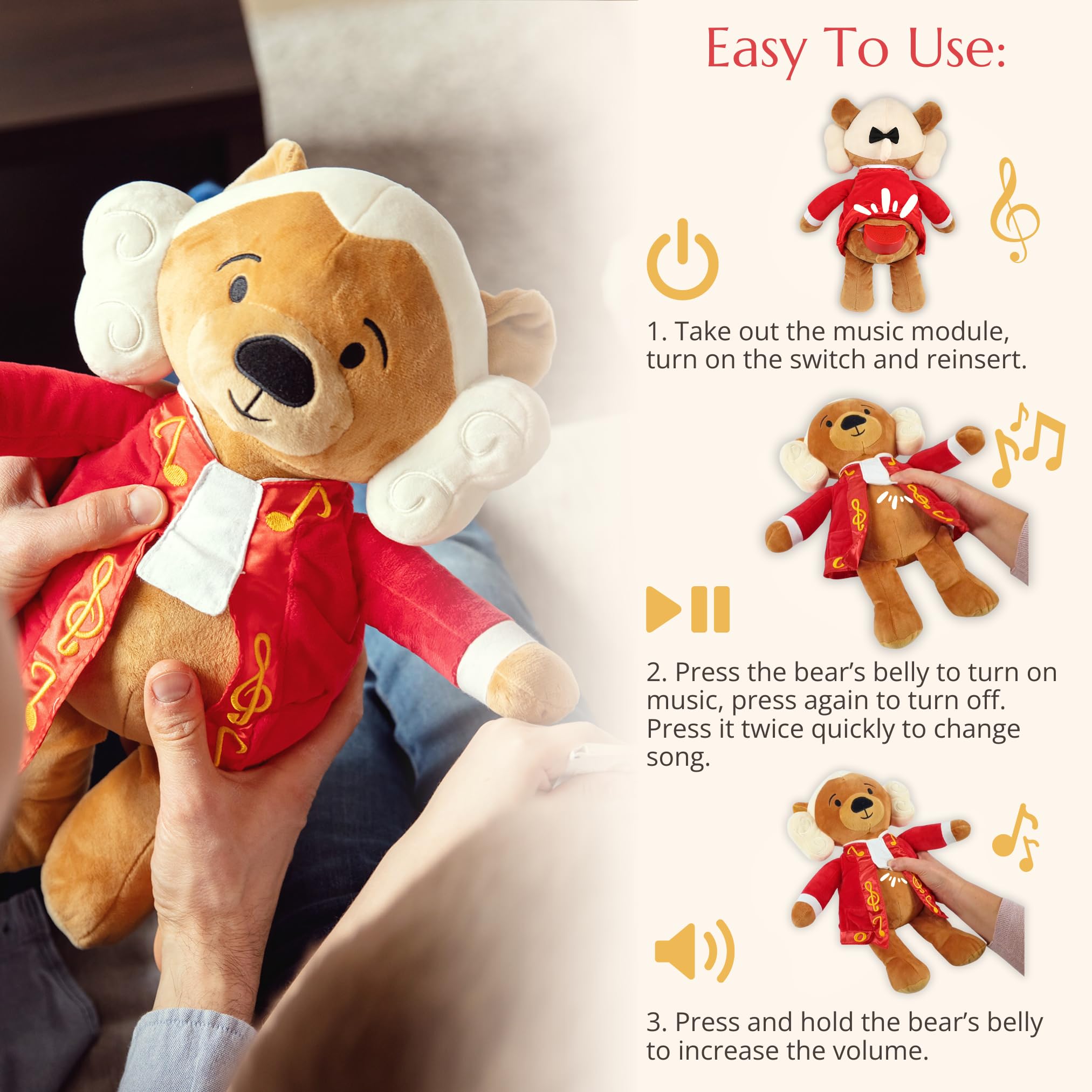 Vosego Amadeus Mozart Plush Bear features Mozart bio for interactive storytelling