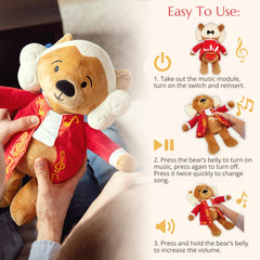 Vosego Amadeus Mozart Plush Bear features Mozart bio for interactive storytelling
