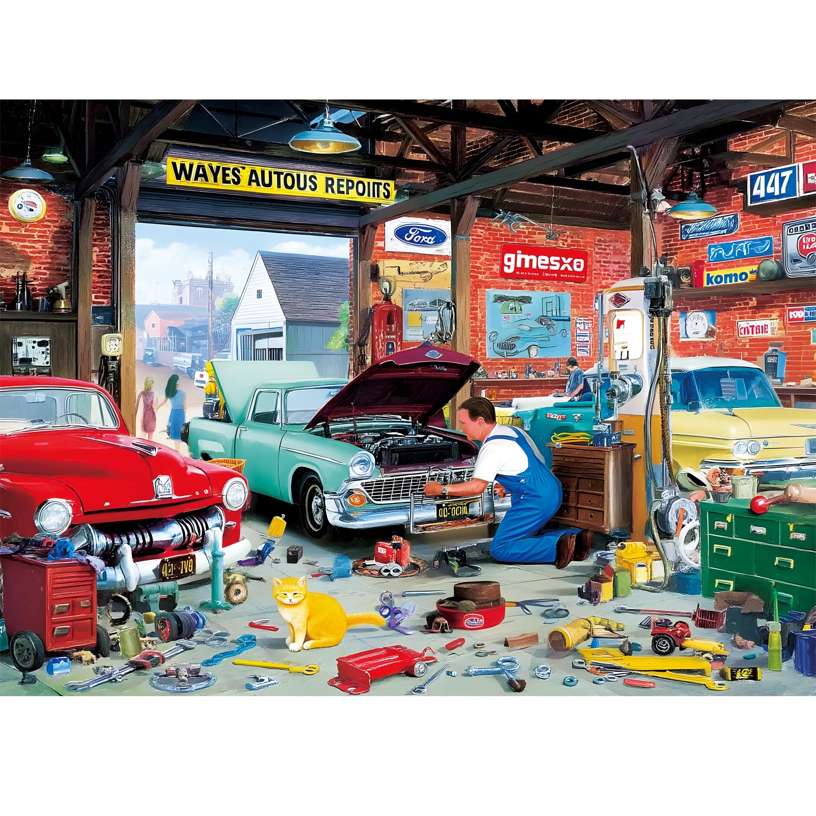 VoYouTwo 300-piece auto repair shop puzzle scene for family fun
