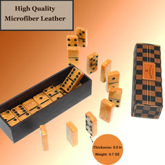 Vovotuzzi Dominoes brown leather case keeps tiles secure.