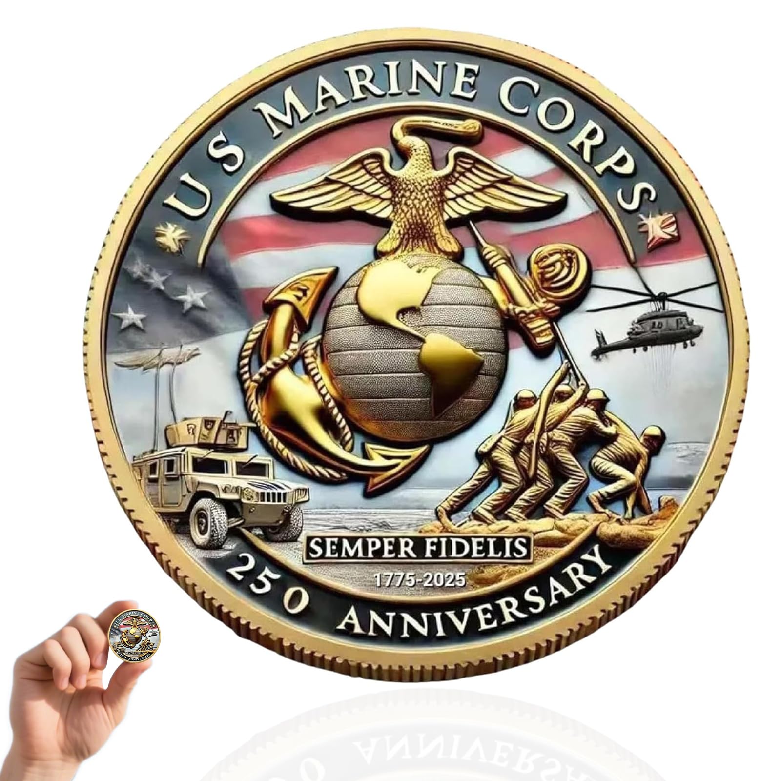 Vozekrod USMC 250th front coin for display and collection
