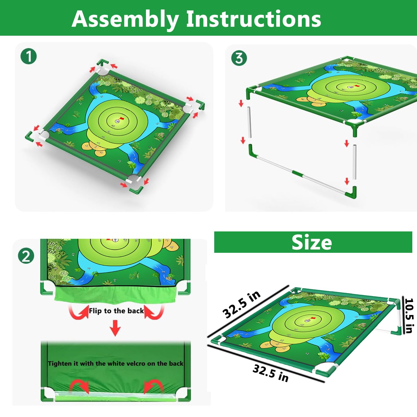 VQRZG Golf Chipping Game folded setup demonstrates fast tool-free assembly.