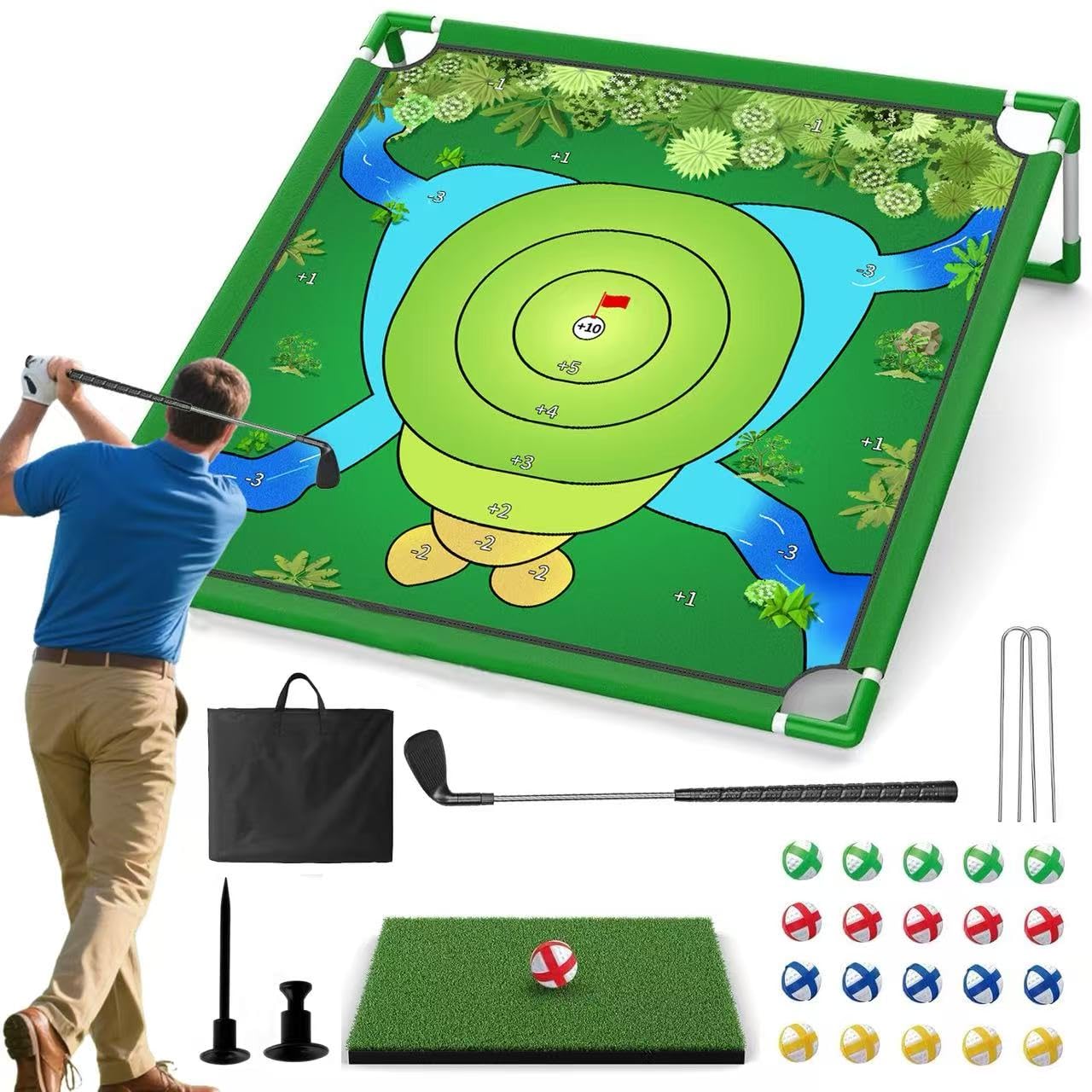 VQRZG Golf Chipping Game pack shot shows portable setup for quick backyard play.