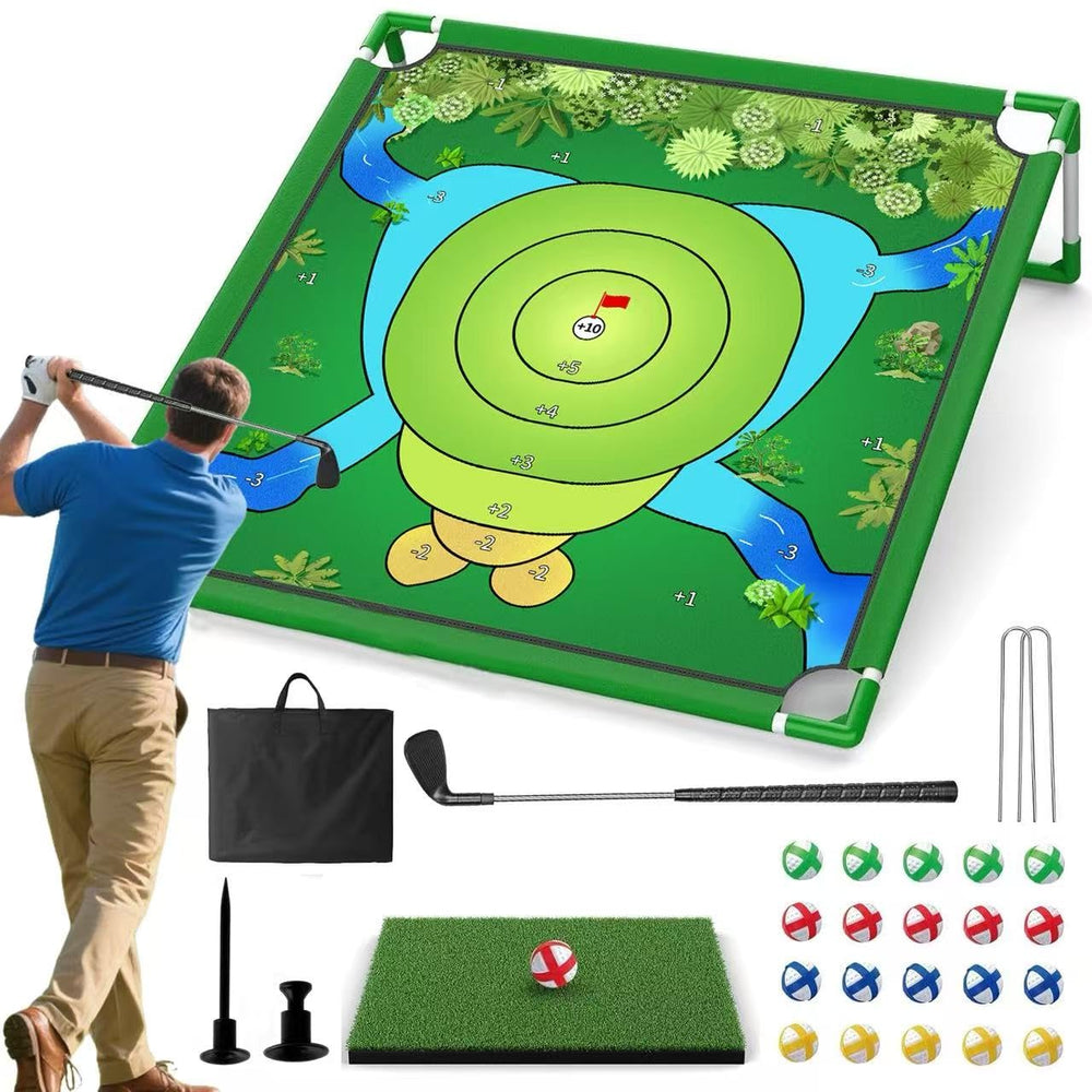 VQRZG Golf Chipping Game pack shot shows portable setup for quick backyard play.
