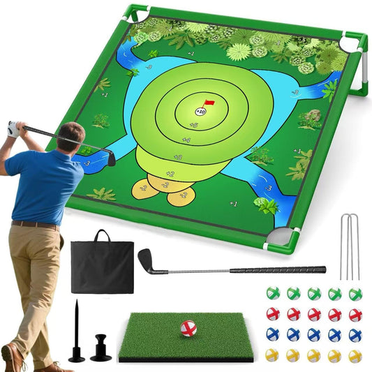 VQRZG Golf Chipping Game pack shot shows portable setup for quick backyard play.