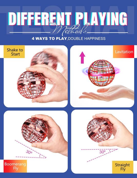 Vrainito Flying Orb Ball side view blue red highlights portable fun