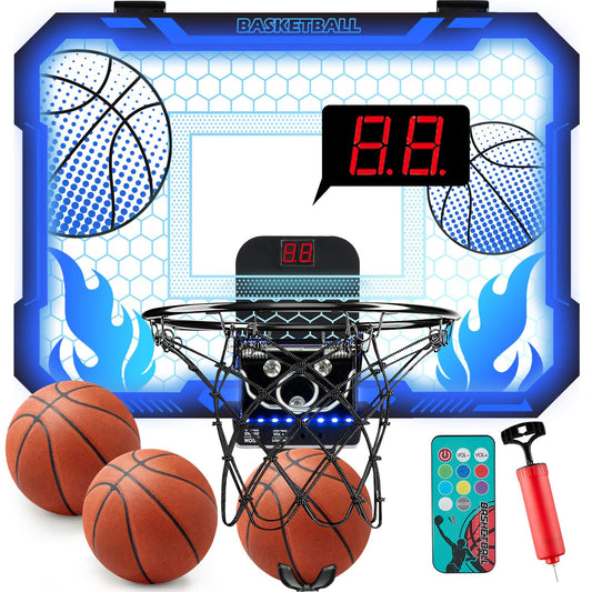 VROGTIK mini basketball hoop with LED over the door for indoor play.