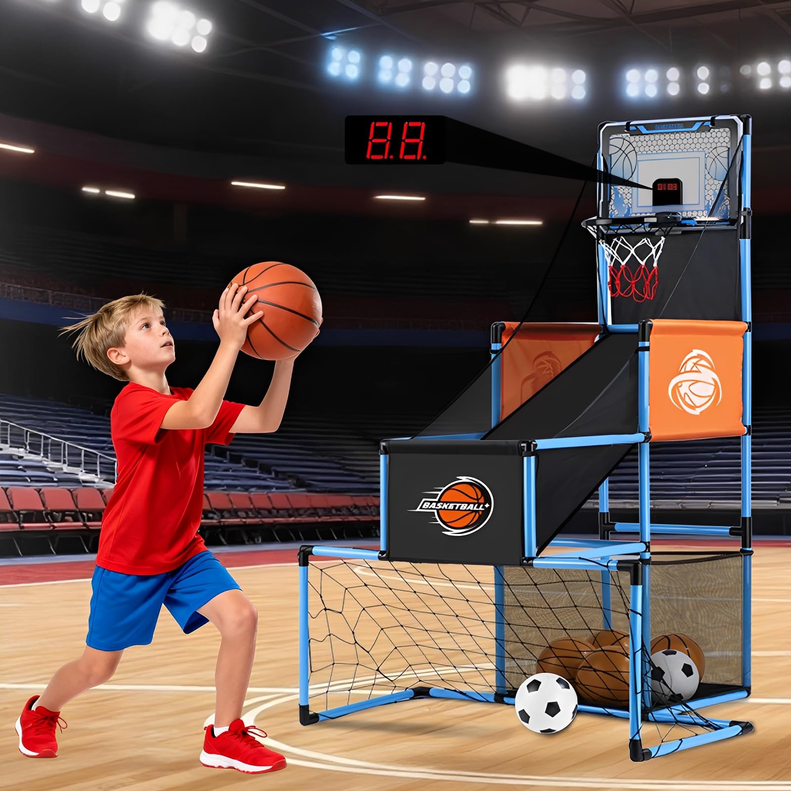 VROGTIK 2-in-1 basketball arcade game front view for active indoor play and family competition