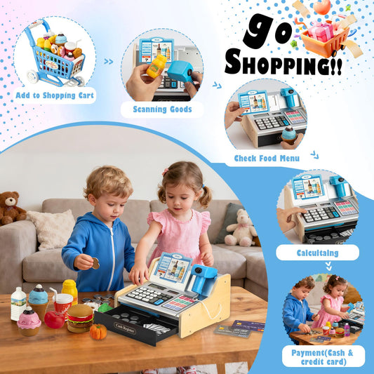 VROGTIK cash register with scanner and sounds encourages interactive pretend grocery play