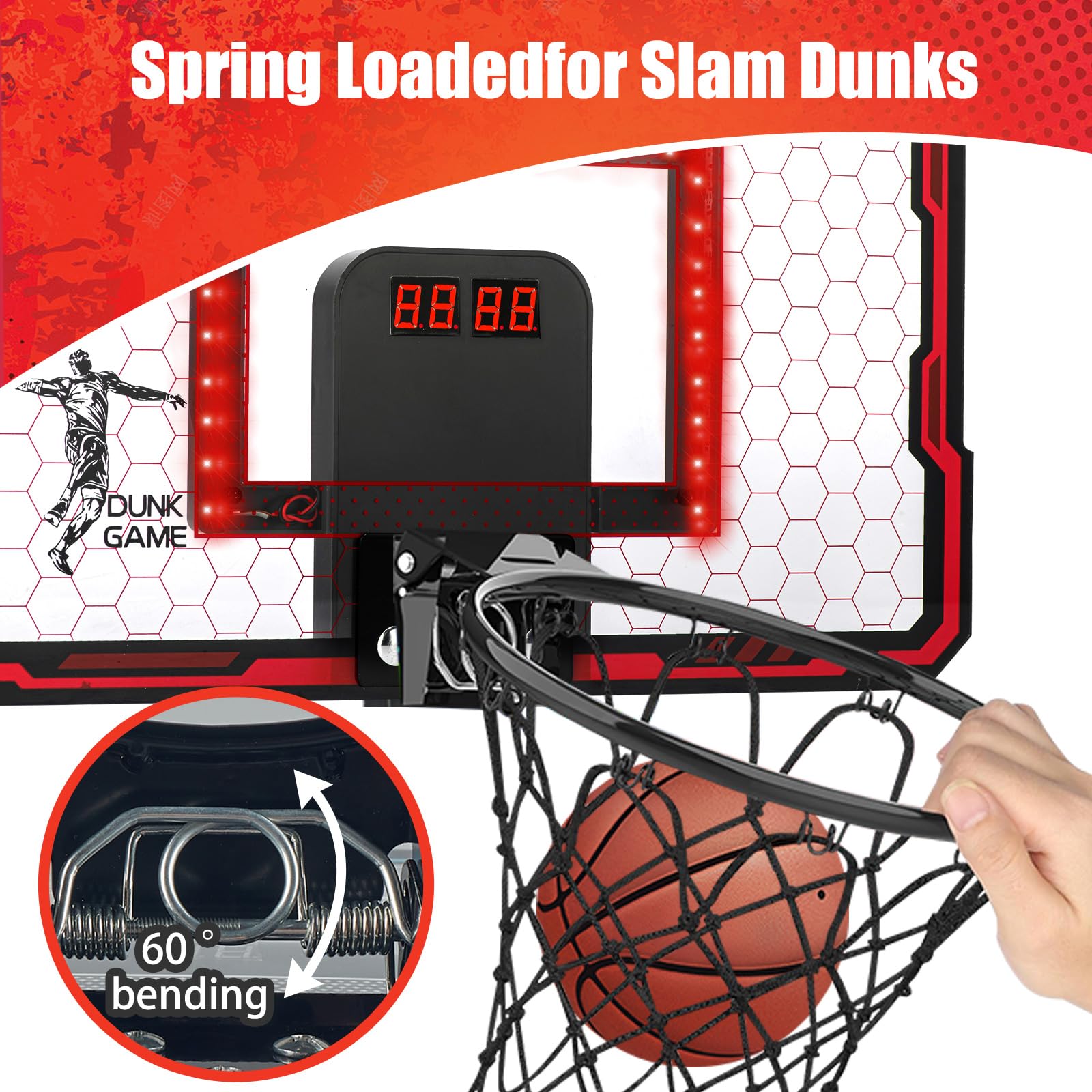 VROGTIK durable rim and backboard with sponge protection reduces noise and door scratches.