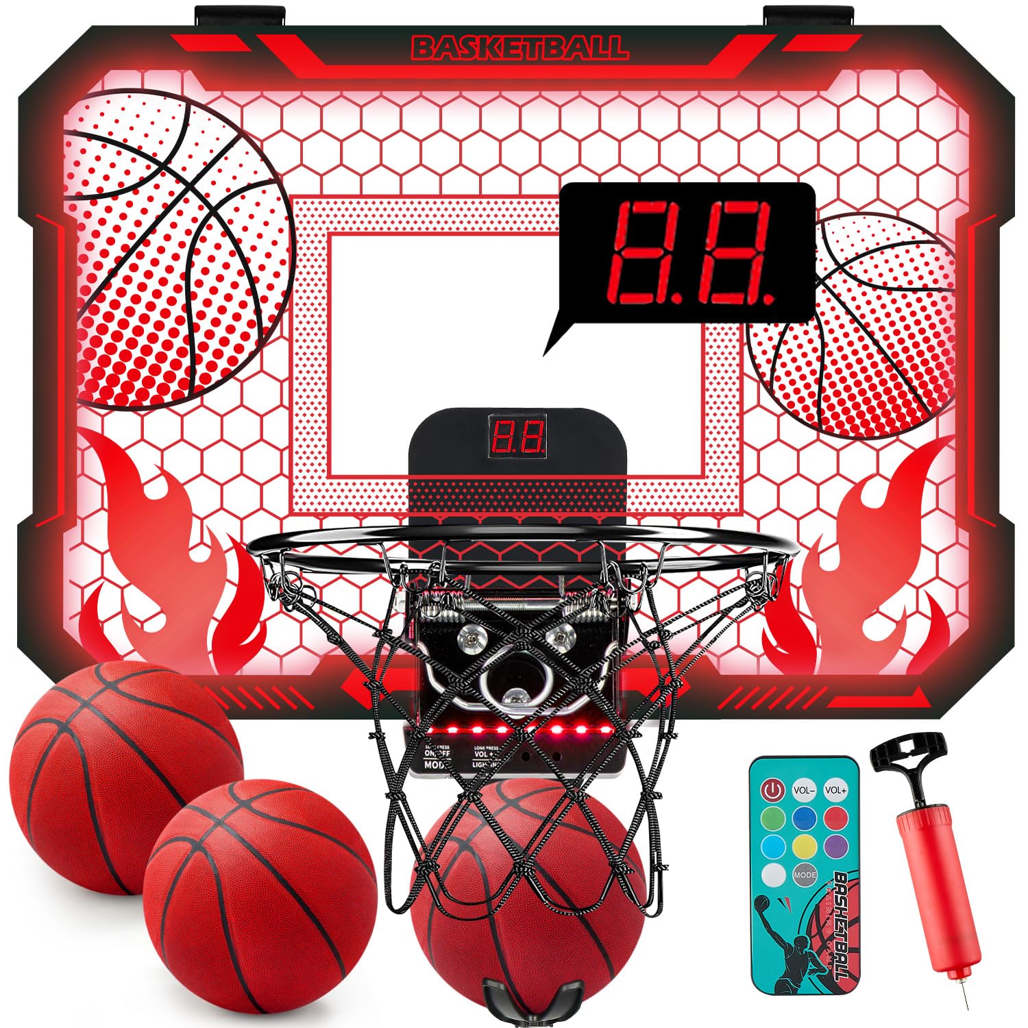 VROGTIK LED lights on indoor hoop for vibrant nighttime play