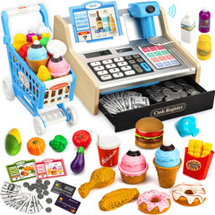VROGTIK wooden cash register with shopping cart promotes imaginative play and early math skills
